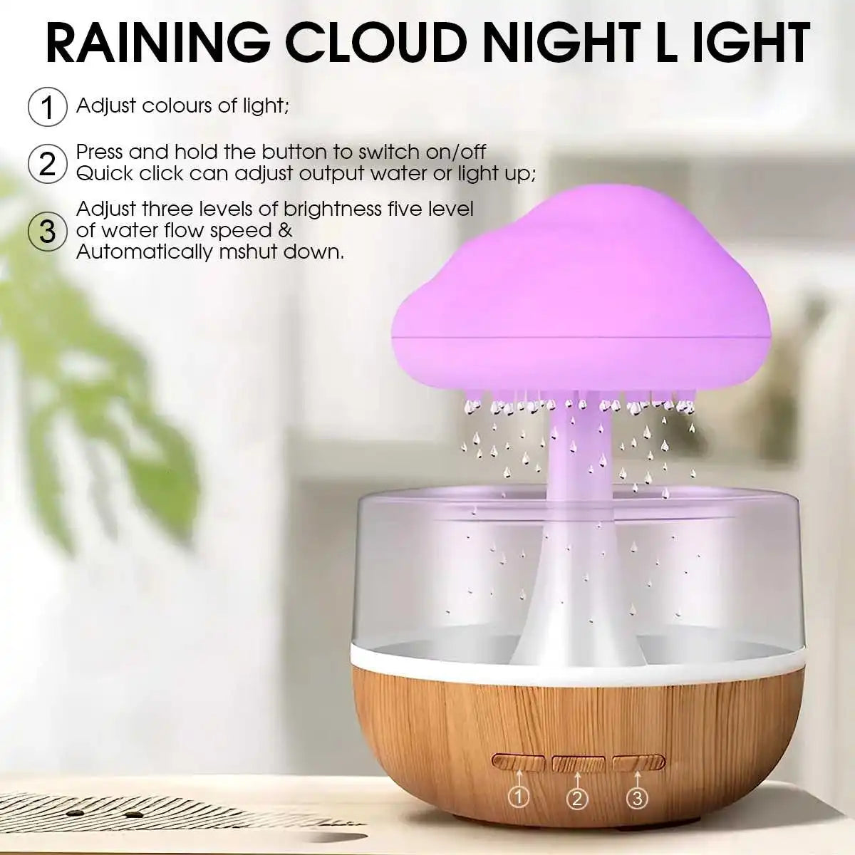 Rain Cloud Humidifier - Colorful Mushroom LED Night Light with Essential Oil Diffuser