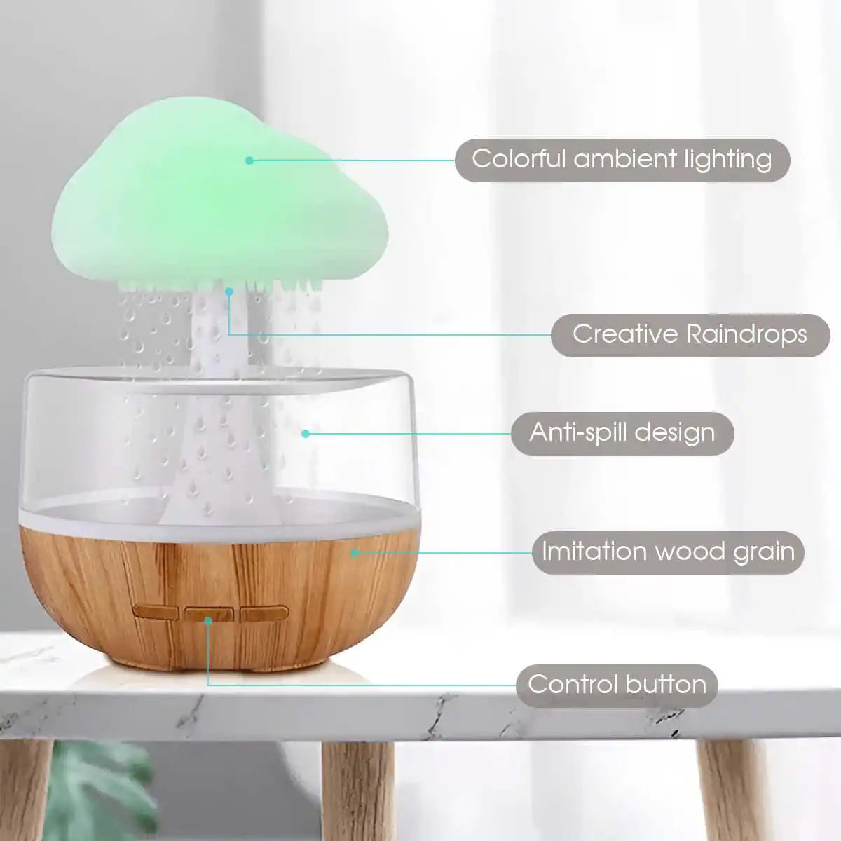 Rain Cloud Humidifier - Colorful Mushroom LED Night Light with Essential Oil Diffuser