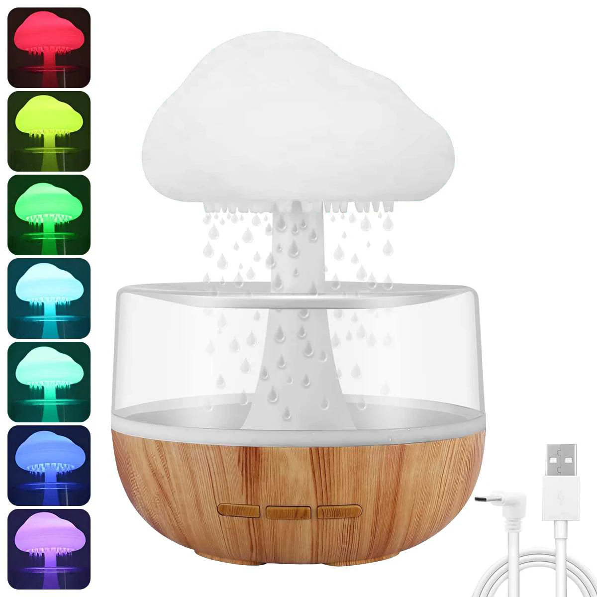 Rain Cloud Humidifier - Colorful Mushroom LED Night Light with Essential Oil Diffuser