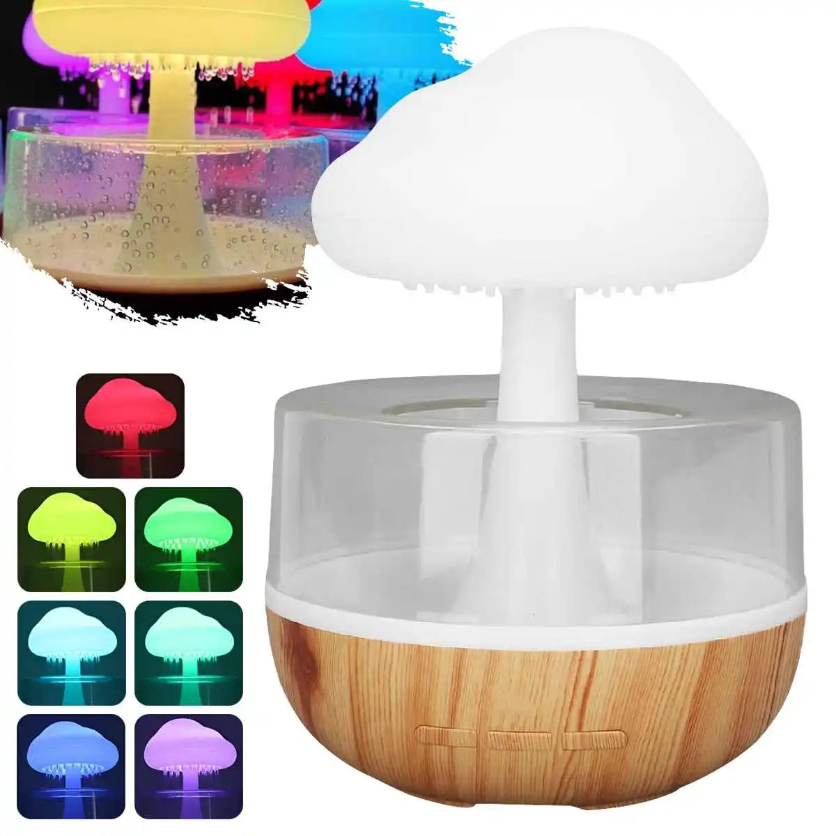 Rain Cloud Humidifier - Colorful Mushroom LED Night Light with Essential Oil Diffuser
