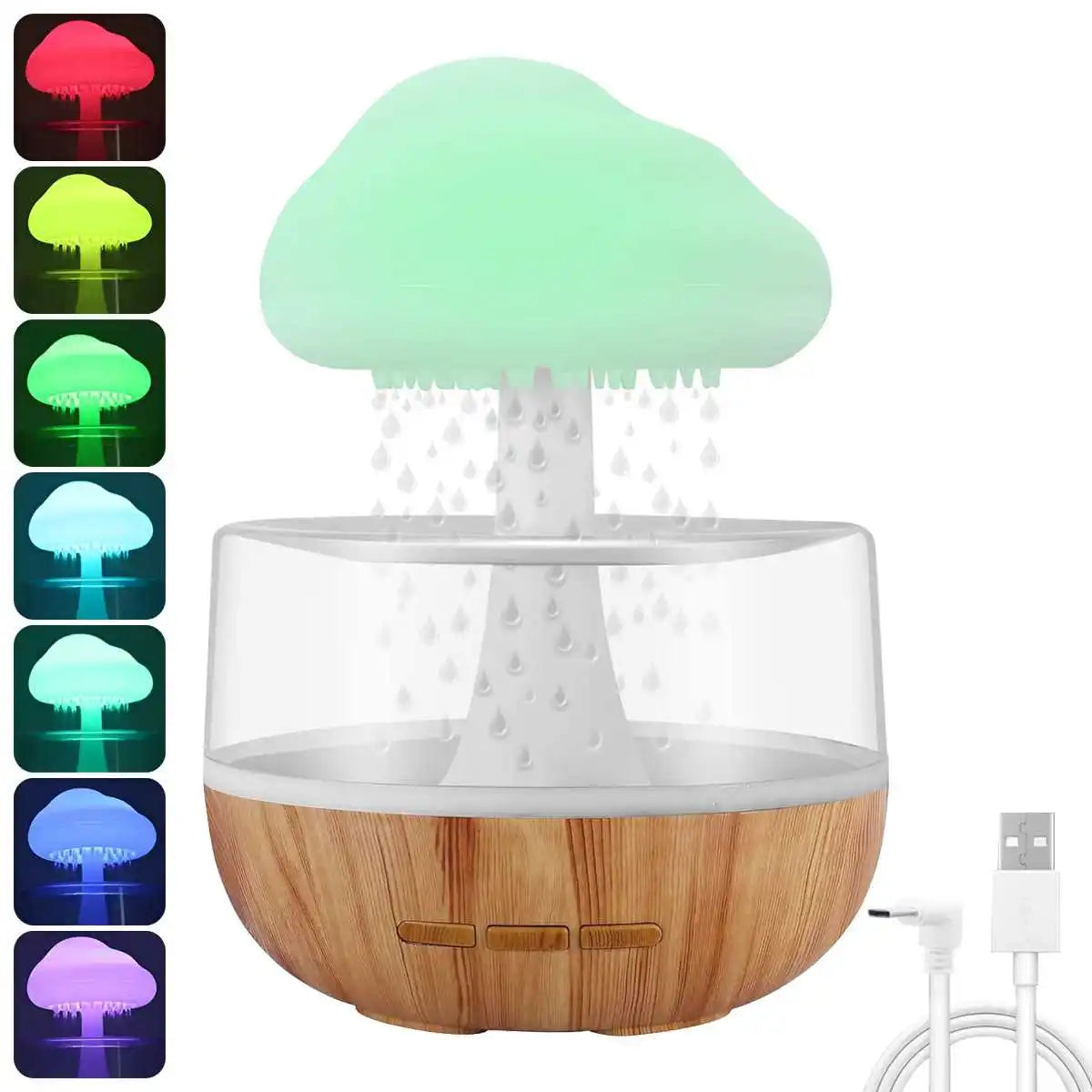 Rain Cloud Humidifier - Colorful Mushroom LED Night Light with Essential Oil Diffuser